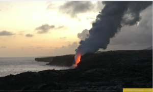 lava flow entry into ocean Hawaii Island