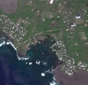 Kapohoa Bay aerial picture before lava flow Hawaii Island