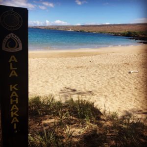 Kawaihae Beach with Ala Kahakai Trail Post