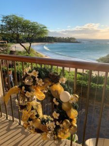 Mauna Kea lanai overlooking beach with Holiday Wreath